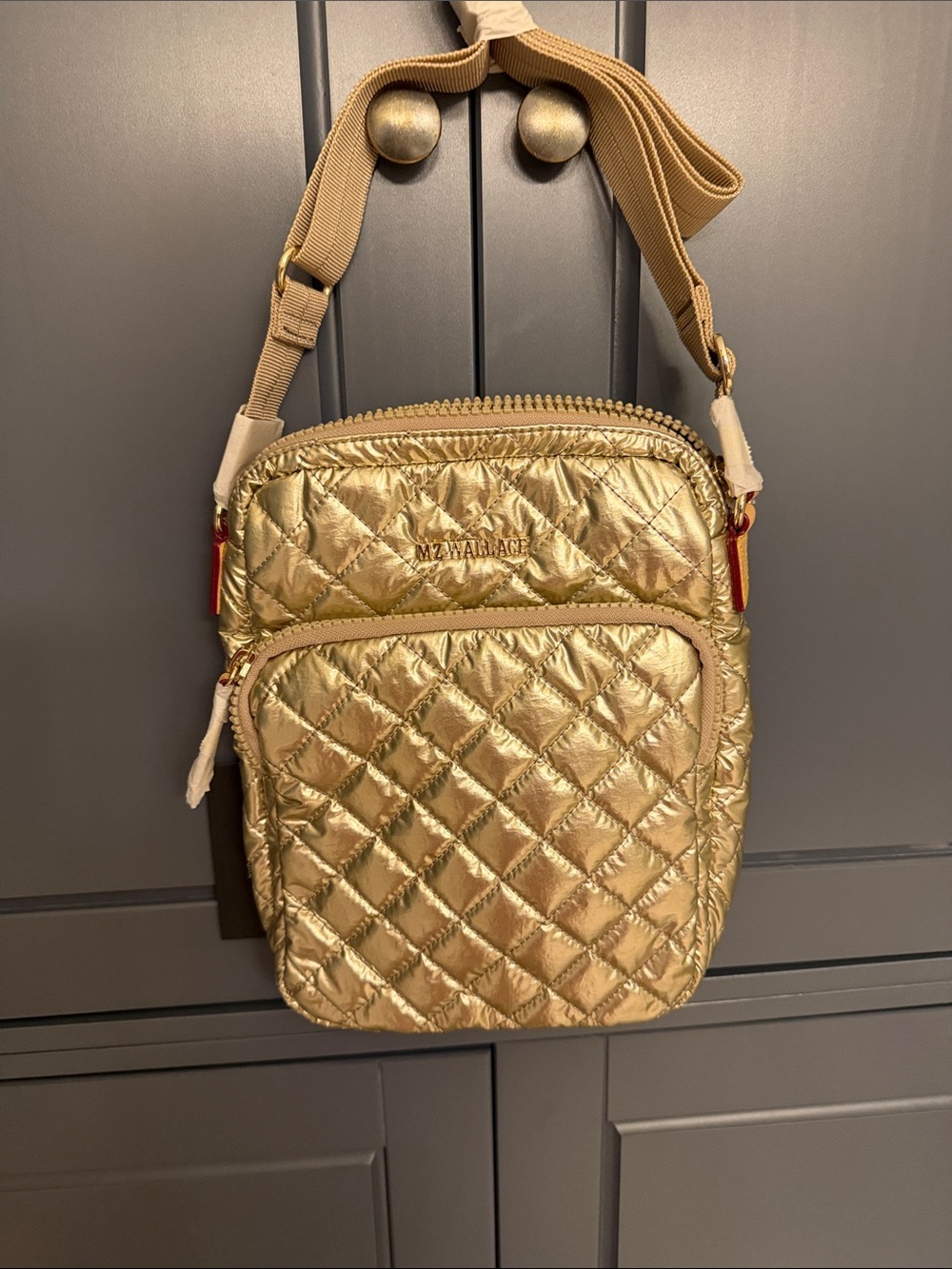 MZ Wallace Metro Crossbody bag in Platinum Metallic Gold. Size Large. Brand New.